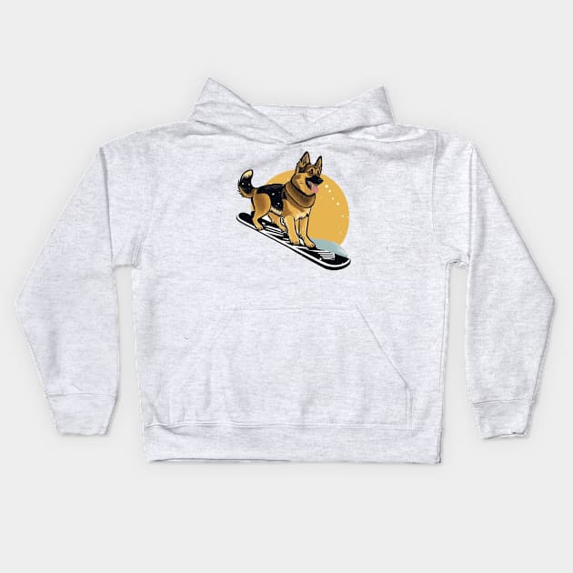 Ride with a Purpose: Snowboarding German Shepherd Design that Plants Trees Kids Hoodie by Greenbubble